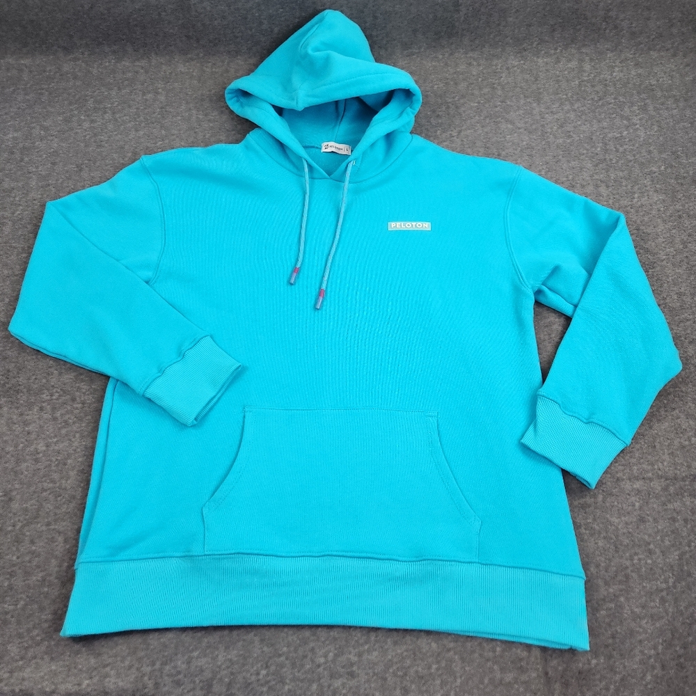 Peloton Hoodie Womens Large Turquoise Pullover Heavyweight 100% Cotton - Picture 2 of 8